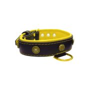 Motif with oval hammered stones and round shield with rhinestones, featuring round carved stones and leather inlay – KD01062/75/40/BK/06