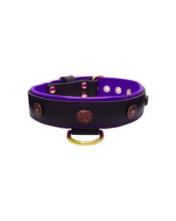 Motif with oval hammered stones and round shield with rhinestones, featuring round carved stones and leather inlay - KD01062/75/40/BK/07