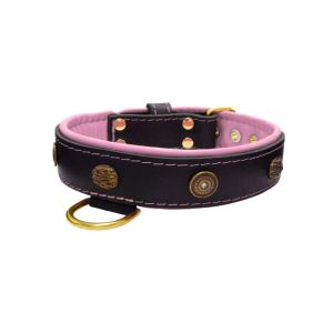 Motif with oval hammered stones and round shield with rhinestones, featuring round carved stones and leather inlay – KD01062/75/40/BK/10