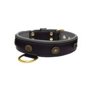 Motif with oval hammered stones and round shield with rhinestones, featuring round carved stones and leather inlay – KD01062/75/40/BK/12