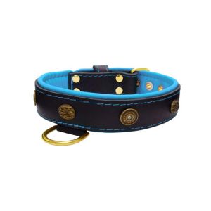 Motif with oval hammered stones and round shield with rhinestones, featuring round carved stones and leather inlay – KD01062/75/40/BK/14