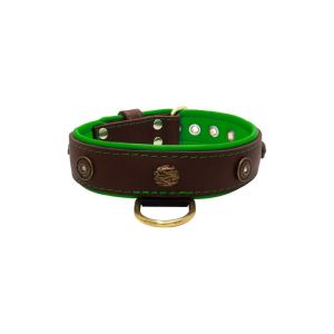 Motif with oval hammered stones and round shield with rhinestones, featuring round carved stones and leather inlay – KD01062/75/40/BR/05