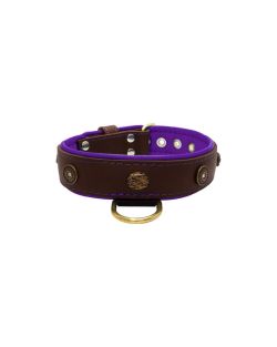 Motif with oval hammered stones and round shield with rhinestones, featuring round carved stones and leather inlay - KD01062/75/40/BR/07