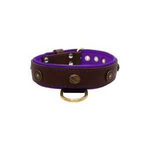 Motif with oval hammered stones and round shield with rhinestones, featuring round carved stones and leather inlay – KD01062/75/40/BR/07