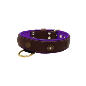 Motif with oval hammered stones and round shield with rhinestones, featuring round carved stones and leather inlay – KD01062/75/40/BR/07