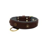 Motif with oval hammered stones and round shield with rhinestones, featuring round carved stones and leather inlay – KD01062/75/40/BR/12