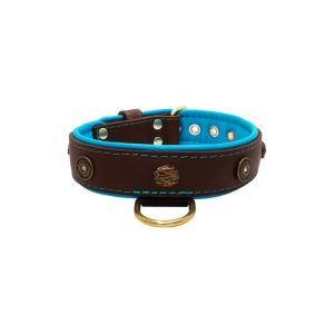 Motif with oval hammered stones and round shield with rhinestones, featuring round carved stones and leather inlay – KD01062/75/40/BR/14