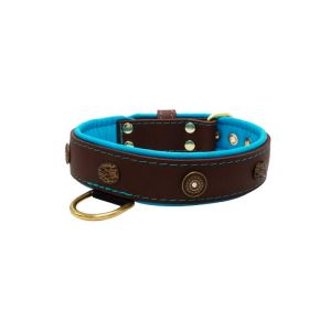 Motif with oval hammered stones and round shield with rhinestones, featuring round carved stones and leather inlay – KD01062/75/40/BR/14