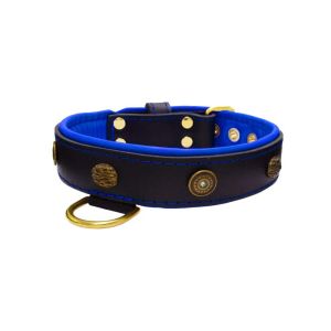 Motif with oval hammered stones and round shield with rhinestones, featuring round carved stones and leather inlay – KD01062/80/40/BK/03