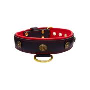 Motif with oval hammered stones and round shield with rhinestones, featuring round carved stones and leather inlay – KD01062/80/40/BK/04