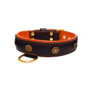 Motif with oval hammered stones and round shield with rhinestones, featuring round carved stones and leather inlay – KD01062/80/40/BK/11