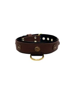 Motivo con piedras ovaladas martilladas y escudo redondo con strass, con piedras redondas talladas e incrustación de cuero - KD01062/80/40/BR/01