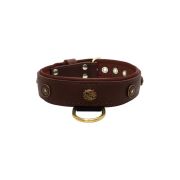 Motif with oval hammered stones and round shield with rhinestones, featuring round carved stones and leather inlay – KD01062/80/40/BR/08