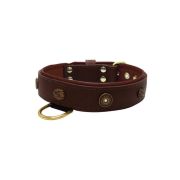 Motif with oval hammered stones and round shield with rhinestones, featuring round carved stones and leather inlay – KD01062/80/40/BR/08
