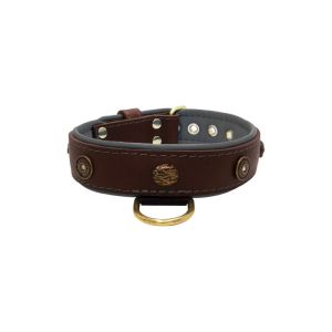 Motif with oval hammered stones and round shield with rhinestones, featuring round carved stones and leather inlay – KD01062/80/40/BR/12