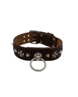 Motivo con llamativas tachuelas metálicas de 15 mm, diamantes y cruces medievales - KD01063/70/50/BR/00