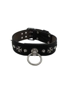 Motivo con llamativas tachuelas metálicas de 15 mm, diamantes y cruces medievales - KD01063/75/50/BK/00