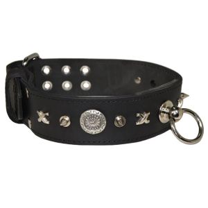 Motif with very impressive 15mm metal studs, chain motif, and carved shield with a round rhinestone – KD01070/75/50/BK/00