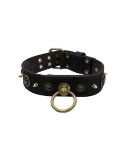 Motif with very impressive 15mm metal studs and polygonal design, featuring a round Inca shield - KD01073/70/50/BK/00