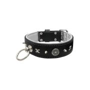 Motif with very impressive 10mm metal studs, chain motif, and a carved shield with round rhinestones and leather backing – KD01078/70/50/BK/02