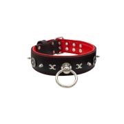Motif with very impressive 10mm metal studs, chain motif, and a carved shield with round rhinestones and leather backing – KD01078/70/50/BK/04