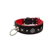Motif with very impressive 10mm metal studs, chain motif, and a carved shield with round rhinestones and leather backing – KD01078/70/50/BK/04