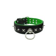 Motif with very impressive 10mm metal studs, chain motif, and a carved shield with round rhinestones and leather backing – KD01078/70/50/BK/05