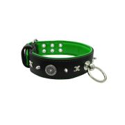 Motif with very impressive 10mm metal studs, chain motif, and a carved shield with round rhinestones and leather backing – KD01078/70/50/BK/05