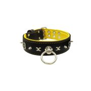 Motif with very impressive 10mm metal studs, chain motif, and a carved shield with round rhinestones and leather backing – KD01078/70/50/BK/06