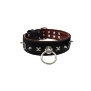 Motif with very impressive 10mm metal studs, chain motif, and a carved shield with round rhinestones and leather backing – KD01078/70/50/BK/08