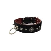 Motif with very impressive 10mm metal studs, chain motif, and a carved shield with round rhinestones and leather backing – KD01078/70/50/BK/08