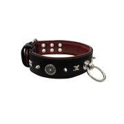 Motif with very impressive 10mm metal studs, chain motif, and a carved shield with round rhinestones and leather backing – KD01078/70/50/BK/08