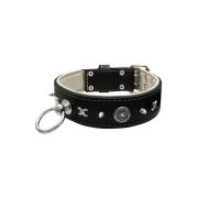 Motif with very impressive 10mm metal studs, chain motif, and a carved shield with round rhinestones and leather backing – KD01078/70/50/BK/09