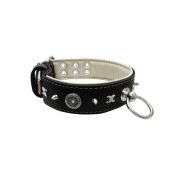 Motif with very impressive 10mm metal studs, chain motif, and a carved shield with round rhinestones and leather backing – KD01078/70/50/BK/09