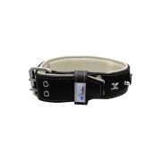Motif with very impressive 10mm metal studs, chain motif, and a carved shield with round rhinestones and leather backing – KD01078/70/50/BK/09