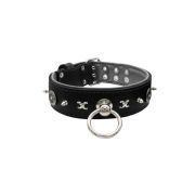 Motif with very impressive 10mm metal studs, chain motif, and a carved shield with round rhinestones and leather backing – KD01078/70/50/BK/12