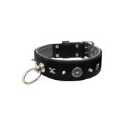 Motif with very impressive 10mm metal studs, chain motif, and a carved shield with round rhinestones and leather backing – KD01078/70/50/BK/12