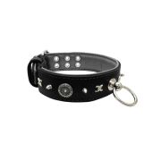 Motif with very impressive 10mm metal studs, chain motif, and a carved shield with round rhinestones and leather backing – KD01078/70/50/BK/12