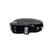 Motif with very impressive 10mm metal studs, chain motif, and a carved shield with round rhinestones and leather backing – KD01078/70/50/BK/12