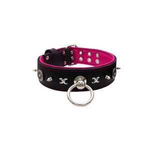 Motif with very impressive 10mm metal studs, chain motif, and a carved shield with round rhinestones and leather backing – KD01078/70/50/BK/13