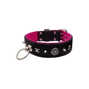 Motif with very impressive 10mm metal studs, chain motif, and a carved shield with round rhinestones and leather backing – KD01078/70/50/BK/13