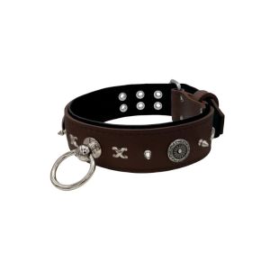 Motif with very impressive 10mm metal studs, chain motif, and a carved shield with round rhinestones and leather backing – KD01078/70/50/BR/01