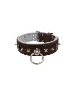 Motivo con impresionantes tachuelas de metal de 10 mm, motivo de cadena y un escudo tallado con brillantes redondos y soporte de cuero - KD01078/70/50/BR/02