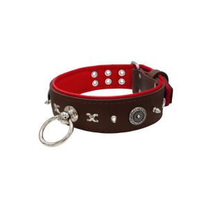 Motif with very impressive 10mm metal studs, chain motif, and a carved shield with round rhinestones and leather backing – KD01078/70/50/BR/04