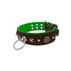 Motif with very impressive 10mm metal studs, chain motif, and a carved shield with round rhinestones and leather backing – KD01078/70/50/BR/05
