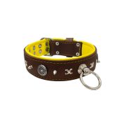 Motif with very impressive 10mm metal studs, chain motif, and a carved shield with round rhinestones and leather backing – KD01078/70/50/BR/06