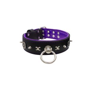 Motif with very impressive 10mm metal studs, chain motif, and a carved shield with round rhinestones and leather backing – KD01078/75/50/BK/07