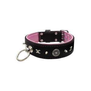 Motif with very impressive 10mm metal studs, chain motif, and a carved shield with round rhinestones and leather backing – KD01078/75/50/BK/10