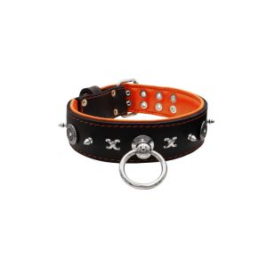 Motif with very impressive 10mm metal studs, chain motif, and a carved shield with round rhinestones and leather backing – KD01078/75/50/BK/11