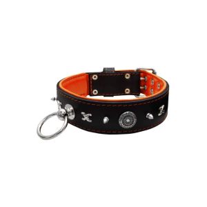Motif with very impressive 10mm metal studs, chain motif, and a carved shield with round rhinestones and leather backing – KD01078/75/50/BK/11